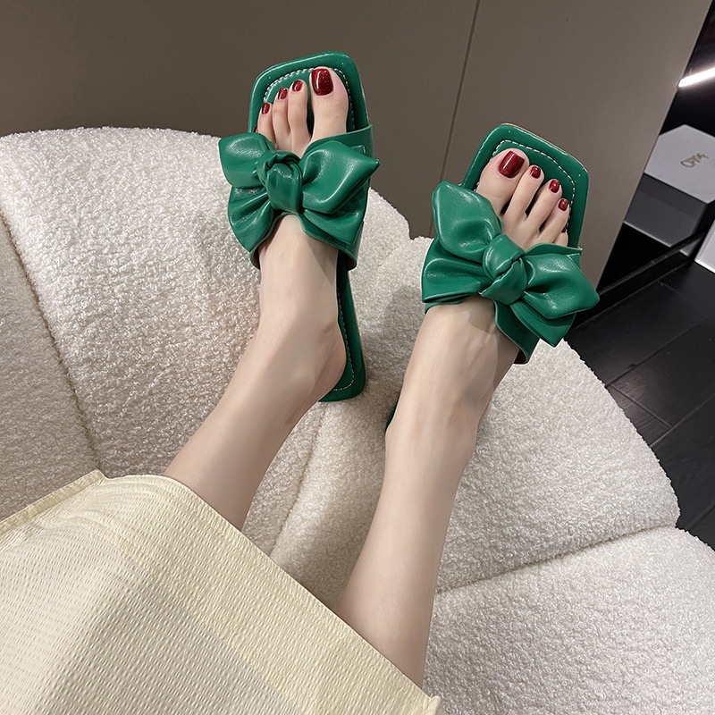 IELGY Dép nữ đi biển  đế bằng đính nơ thời trang mùa hè