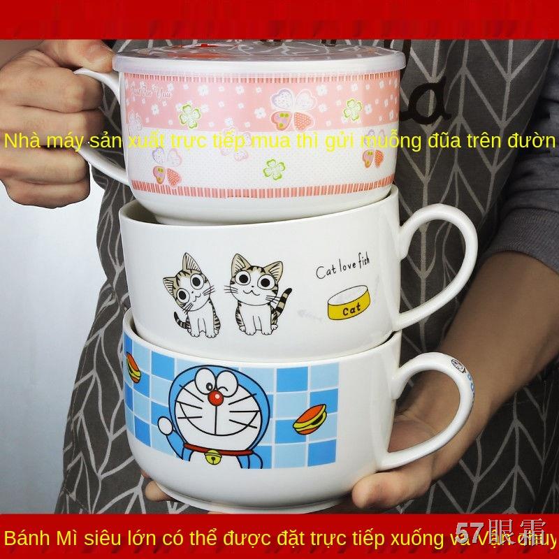 DBát mì ăn liền bằng sứ siêu lớn có nắp ký túc xá sinh viên hộp cơm trưa nhân viên văn phòng hộp cơm cách nhiệt di động