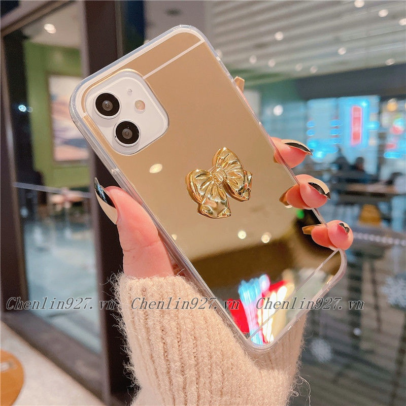 Ốp Điện Thoại Mềm Tráng Gương Đính Nơ Tay Cho Samsung S20 S21 S22 Note 8 9 10 20 Plus Ultra S20FE S21FE