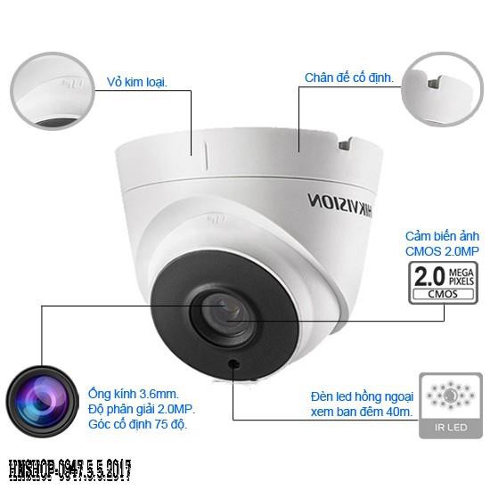 Camera HDTVI Dome 2MP Hikvision DS-2CE56D0T-IT3(C) Full HD Chính hãng