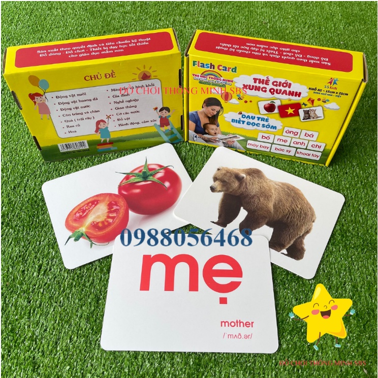 Có File nghe Tiếng Anh - Thẻ học thông minh Flashcard size A5 dày to nhất dạy trẻ TGXQ và dạy trẻ tập nói tập đọc