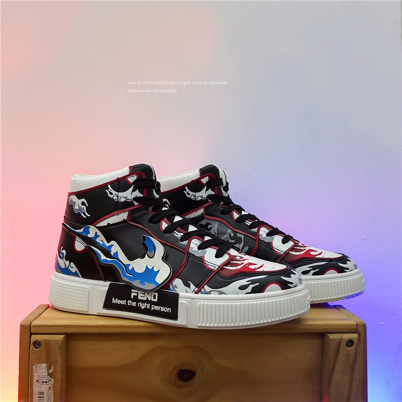 Giày Thể Thao Nam Cổ Cao In Hình Nhân Vật Luffy Zoro Ace Trong Phim One Piece