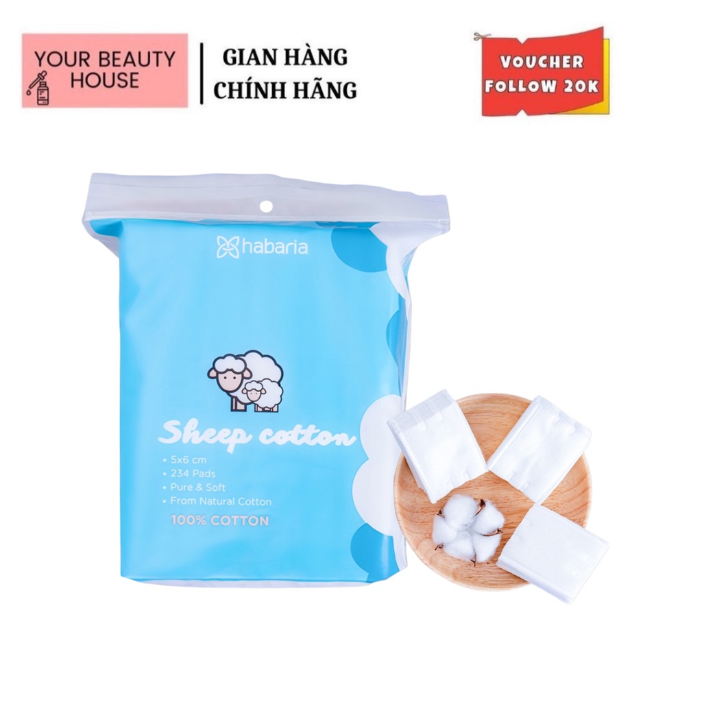 [HABARIA] BÔNG TẨY TRANG CỪU HABARIA NHẸ NHÀNG LÀM SẠCH CHO DA SÁNG KHỎE-BỊCH 234 MIẾNG