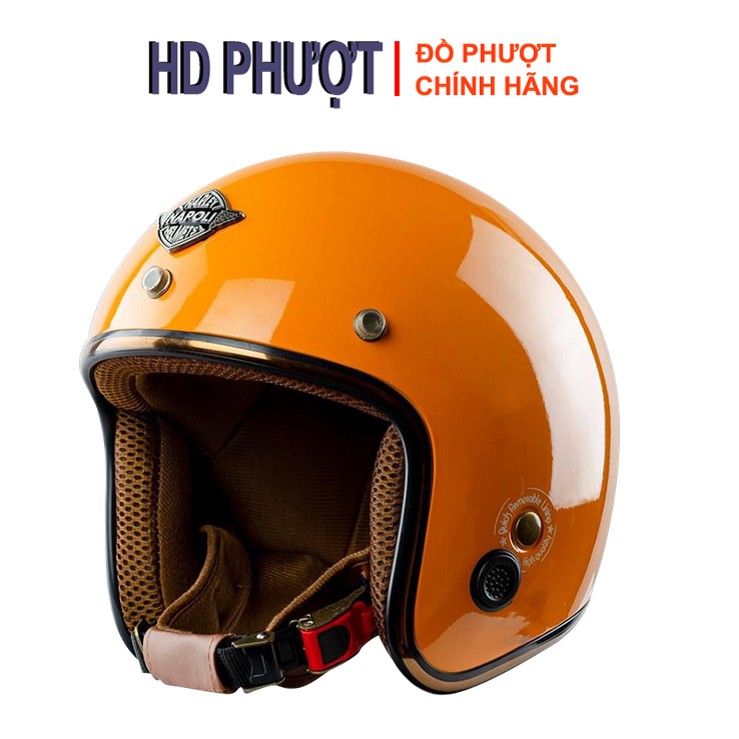 Mũ bảo hiểm ¾ đầu Napoli SH2 Ruby cao cấp [Free size 55 – 58cm] [Cam bóng lót nâu] – Bảo hành 12 tháng