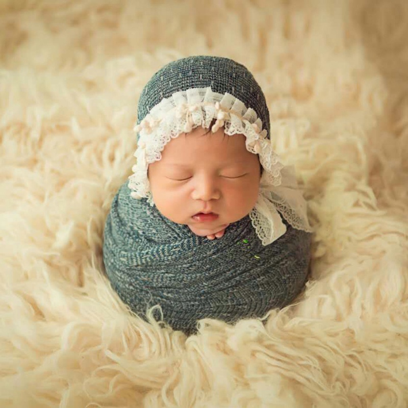Chăn Dệt Kim Co Giãn + Mũ Xinh Xắn Dùng Làm Phụ Kiện Chụp Ảnh Cho Bé Sơ Sinh