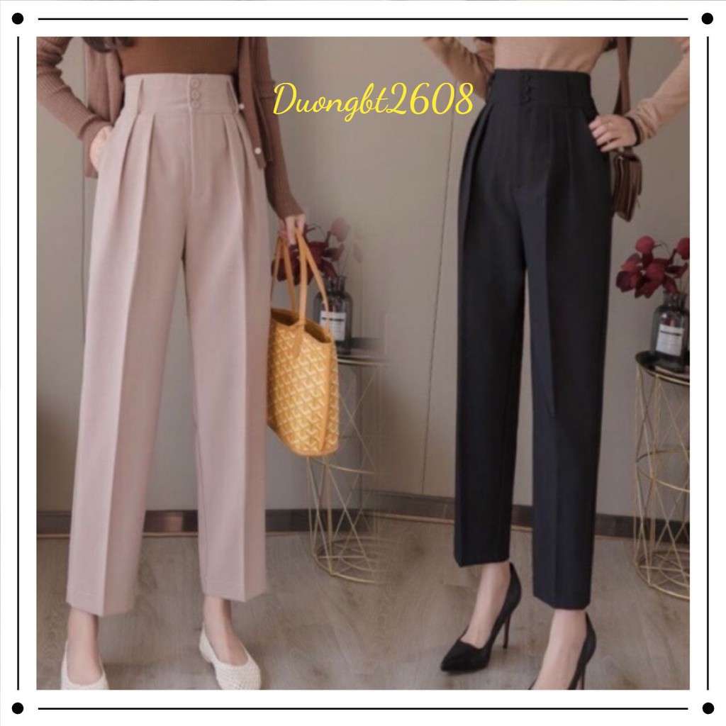 Quần baggy cạp cao 3 khuy vải dày mịn chuẩn thanh lịch, không sắm thì phí nha.