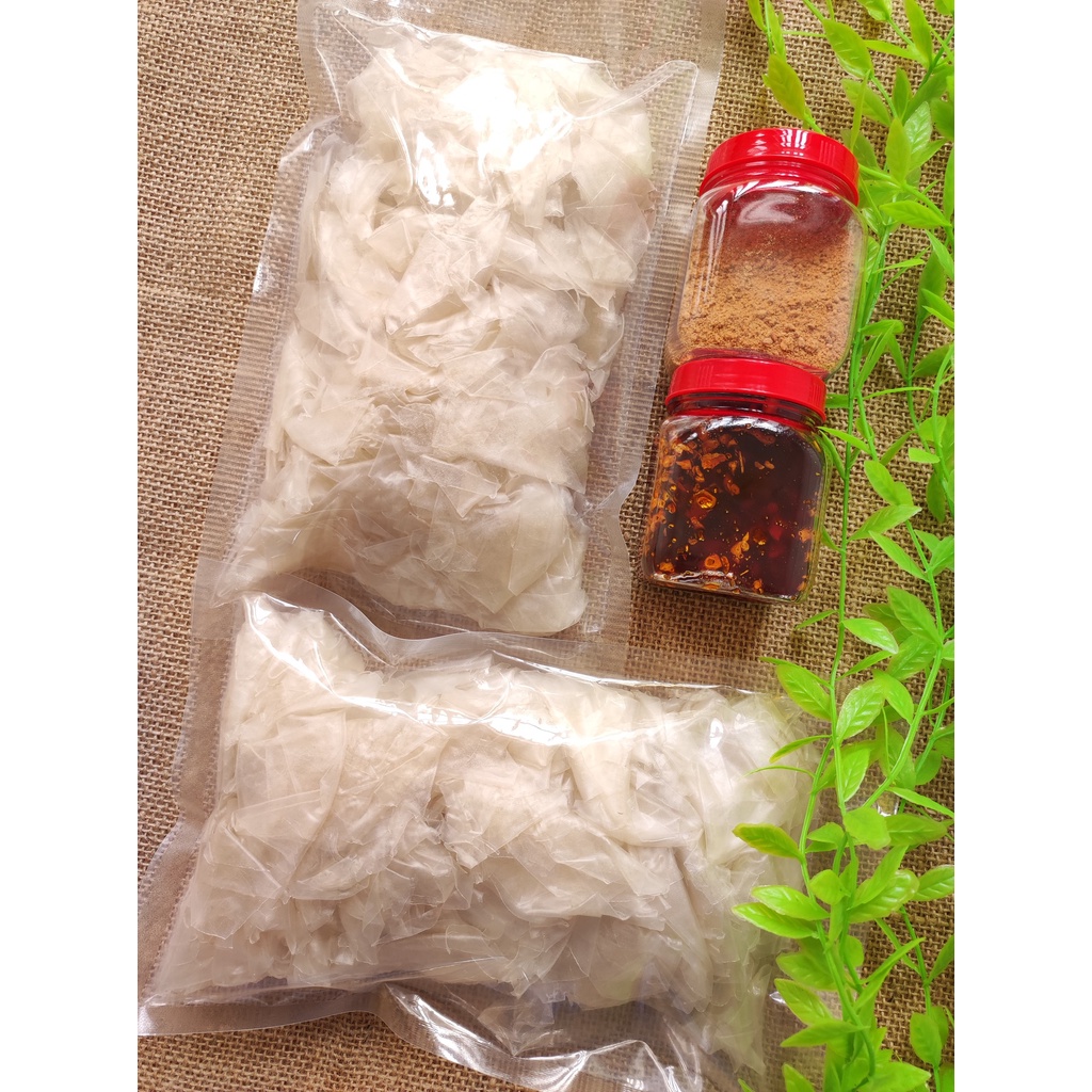 Combo 1kg bánh tráng phơi sương rìa ủ bơ mềm dẻo + sa tế + muối nhuyễn| Bến Ăn Vặt