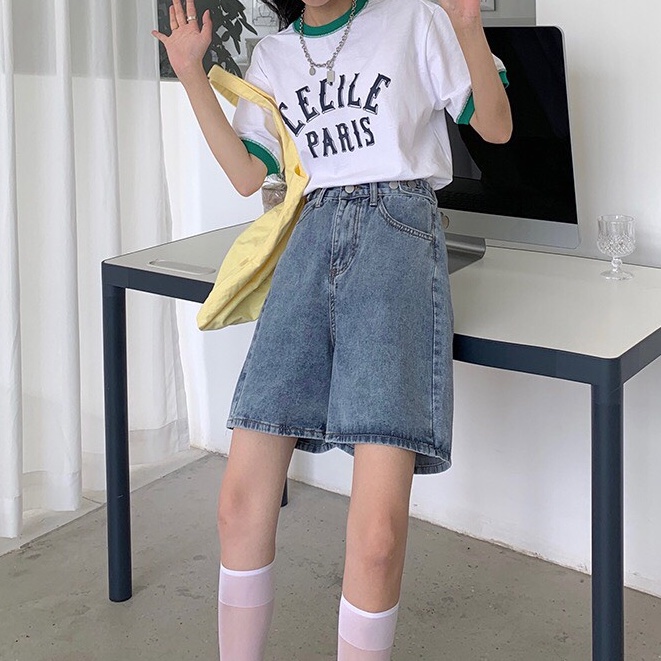 Quần shorts nữ cạp cao ống rộng, quần short nữ phong cách_c41