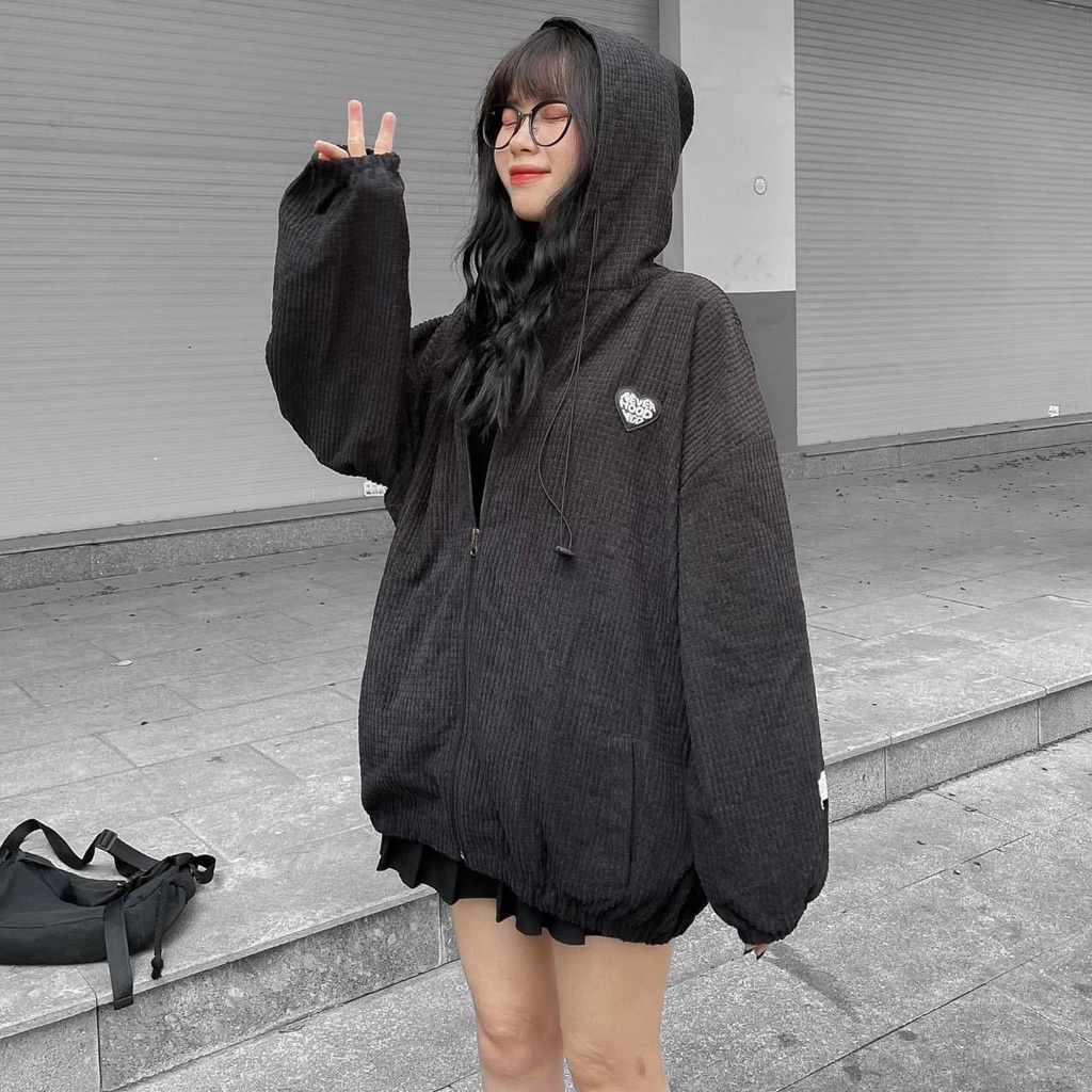 Khoác Nỉ Thêu Tim Chữ Nevver Dáng Rộng Chất Tăm Sọc Form To Nam Nữ