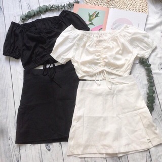 Sét áo trễ vai + chân váy lót quần Valentine Dress siêu xinh