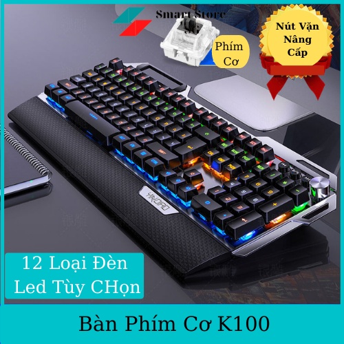 Bàn Phím Máy Tính, Bàn Phím Cơ Gaming K100 Full LED Có Kê Tay Phím Cơ Gõ Cực Đã Cho Laptop Máy Tính PC