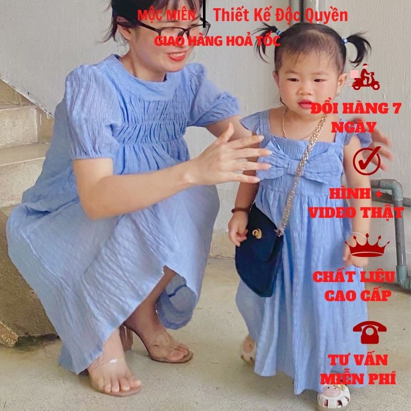Váy đôi mẹ bé kiểu dáng babydoll chất xốp nhuyễn kèm lót bao mát cho mẹ bé đi biển dạo phố MB05