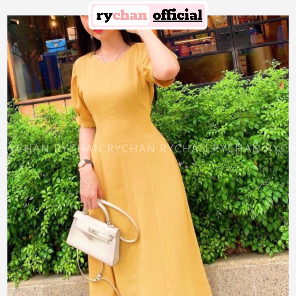 Đầm Đi Du Lịch Cổ Tròn Tay Phồng Thắt Eo Phối Viền Trắng [ẢNH THẬT CUỐI] - DX9849