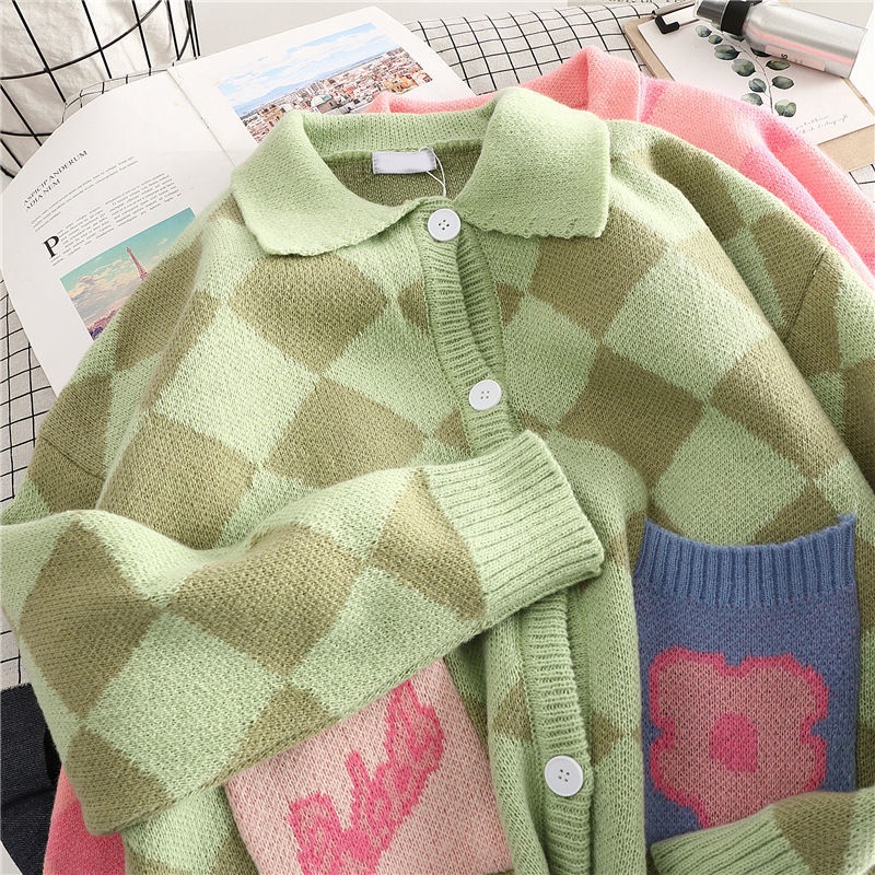 Áo Khoác cardigan Dệt Kim Cổ polo Thời Trang Thu Đông Cho Nữ