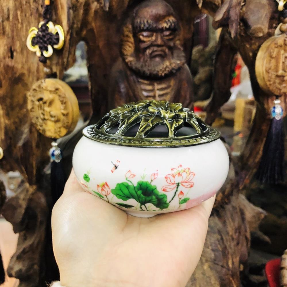 Lư xông trầm hương đỉnh đốt nhang gốm sứ - Nhang Trầm Sạch Thần Kinh