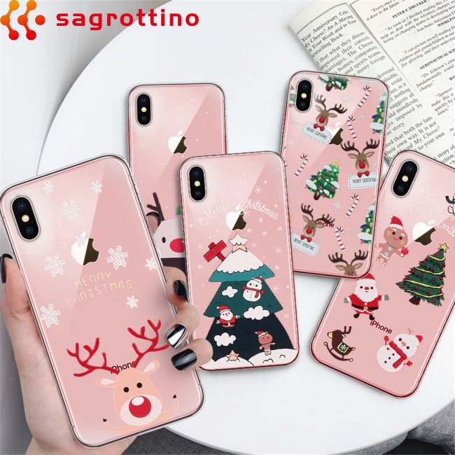 Ốp điện thoại TPU silicon mềm họa tiết ông già Noel tuần lộc cho Phone 11 X XR XS Max 8 7 6 6s Plus