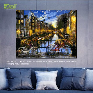 【HOT】CÓ SẴN💥 FREESHIP 💥 Tranh Tô Màu Số Hóa Tranh Phố 💥 CAO CẤP 💥 Đã Căng Khung DIY