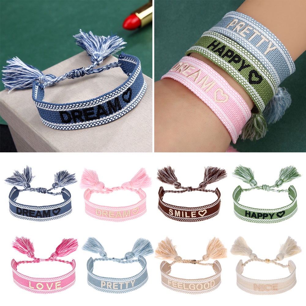 CLEVER Women Handmade Jewelry Braided Bracelet Braided Tassel Bracelet Friendship Christmas Rope Letter Embroidery Woven Gifts Adjustable