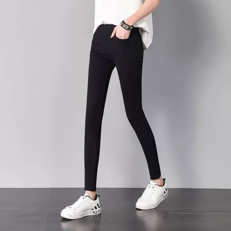 Quần legging nữ lưng cao co dãn 4 chiều Màu đen Quần cotton nâng mông cạp cao Mặc tập gym thể thao thể dục tôn dáng