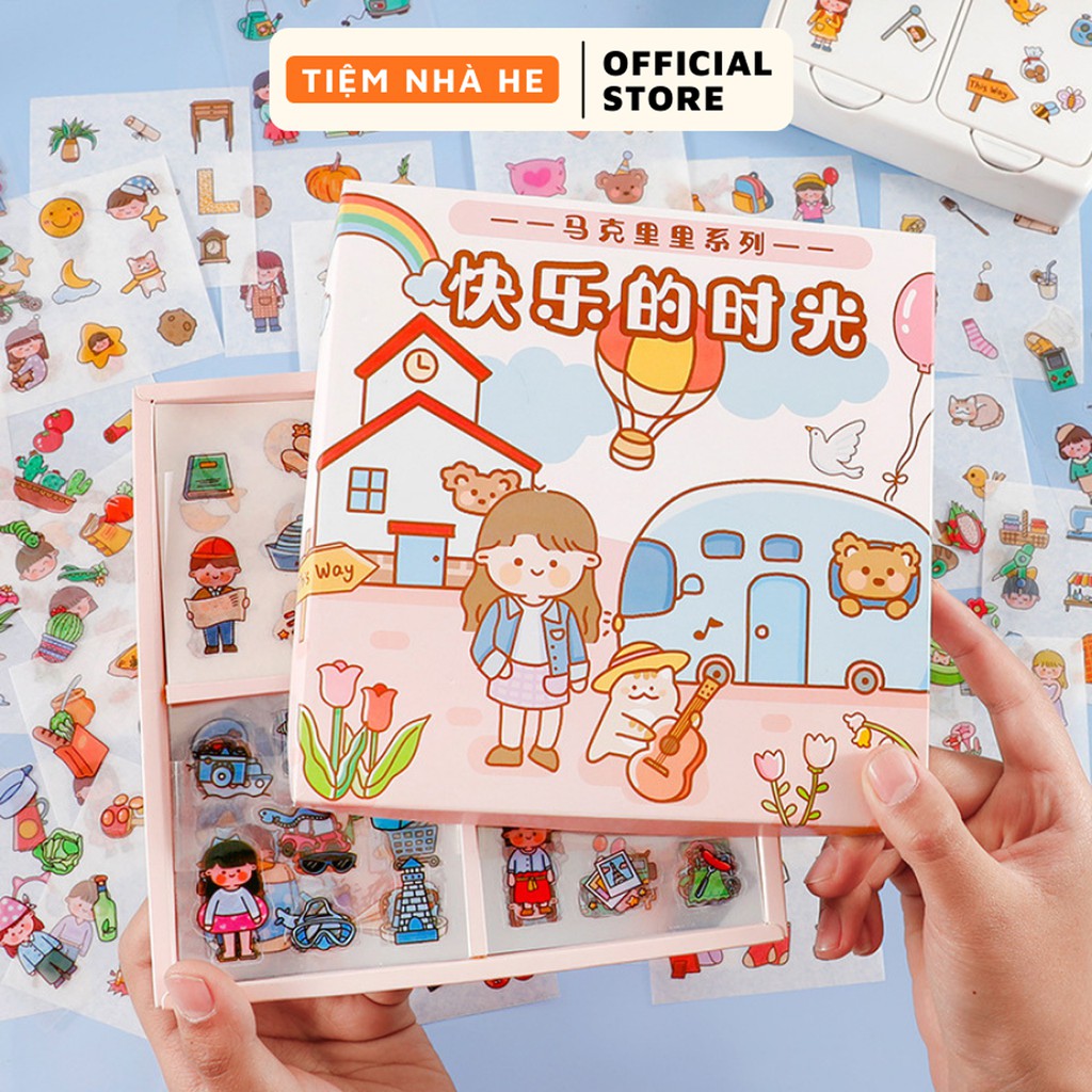 Sticker Cute Hộp 100 Tấm Tiệm Nhà He Hình Dán Stiker Trang Trí Sổ Tay Điện Thoại Siêu Dễ Thương Cho Bé