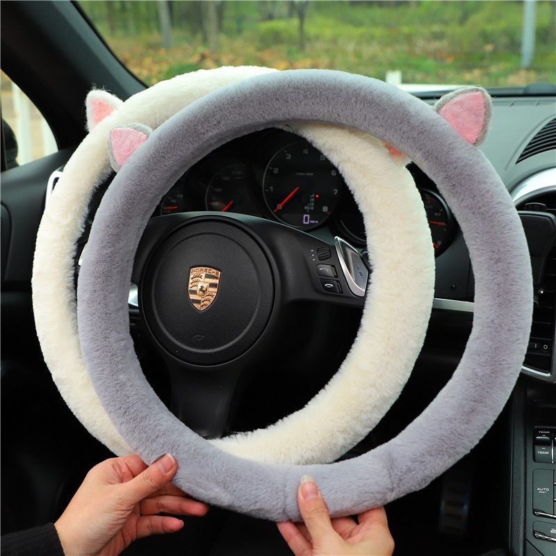 Vỏ Bọc Vô Lăng Xe Hơi Hình Tai Mèo Bằng Lông Mềm Mại Chống Đông Đông Tiện Dụng