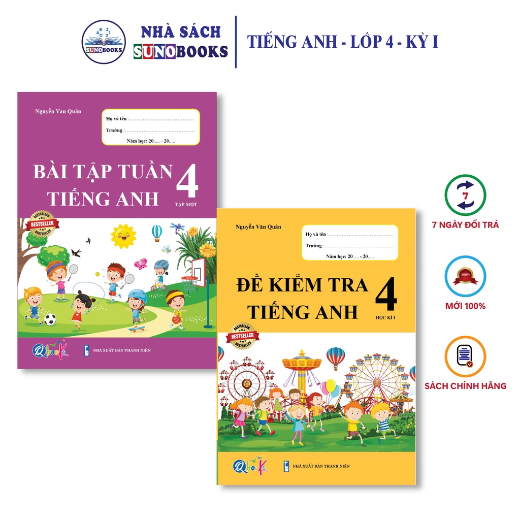 Sách - Combo Bài Tập Tuần, Đề Kiểm Tra Tiếng Anh 4 - Tập 1 (2 cuốn)