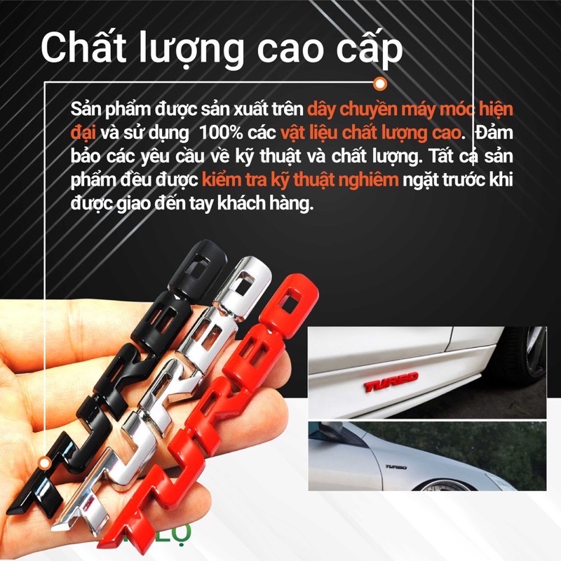 Chữ TURBO 3D Kim Loại Trang Trí Xe Hơi (nhiều màu)