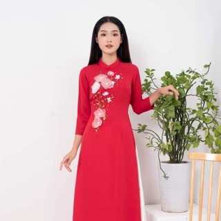 Áo dài thêu hoa thủ công kèm quần