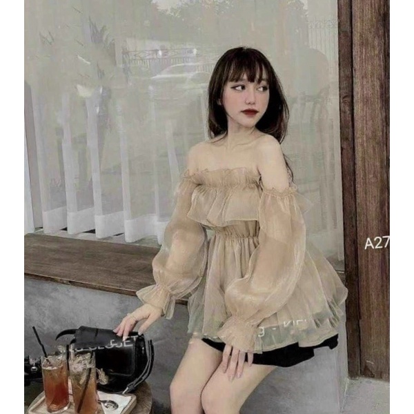 Đầm kiểu tiểu thư vai bệt, tay dài chất vải voan | BigBuy360 - bigbuy360.vn