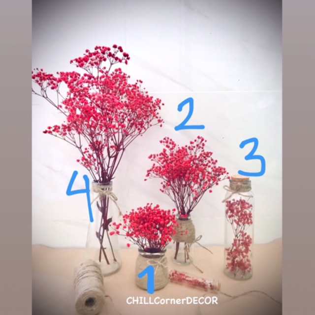 Lọ hoa baby khô màu đỏ các loại decor phong cách vintage