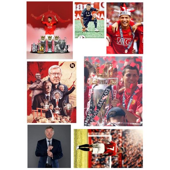 Bộ 30 Sticker hình dán SIR ALEX, RONALDO, BECKHAM, MANCHESTER UNITED, hình dán pvc chống nước