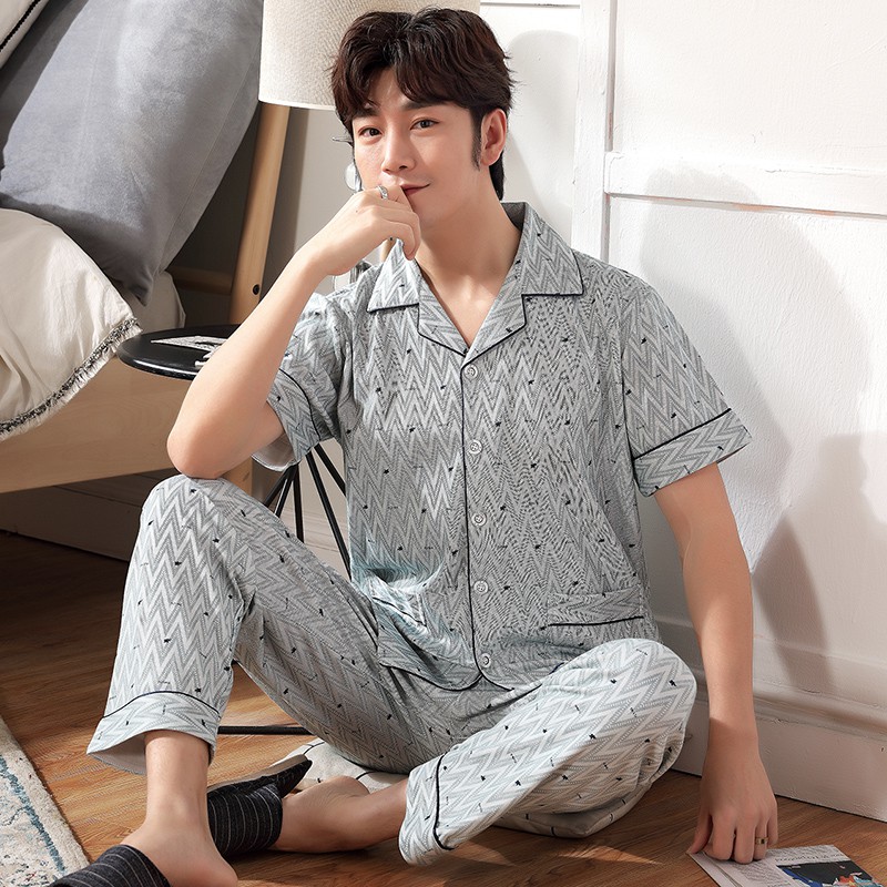 Bộ nam cộc tay Pijama chất vải cotton 100% thoáng mát, họa tiết nam tính, khỏe khoắn, hàng chuẩn Quảng Châu