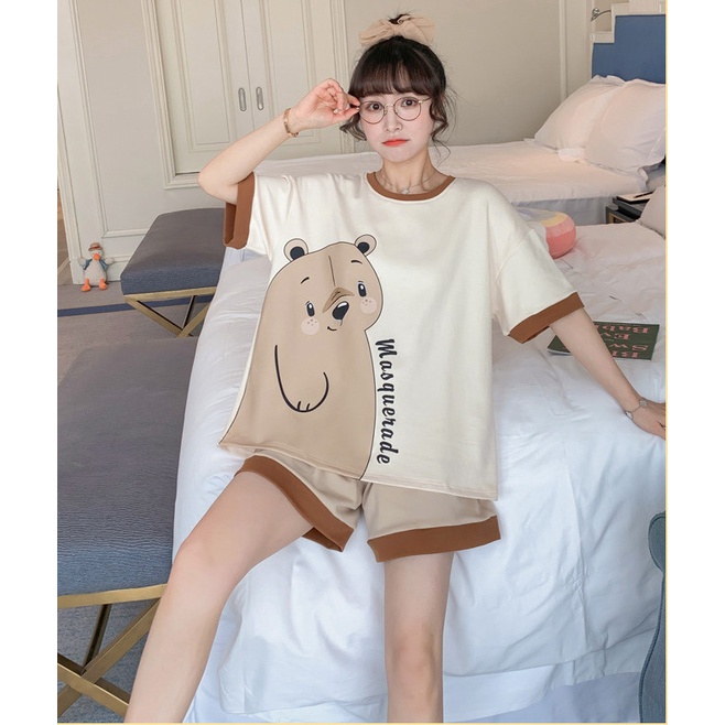 Set Bộ Pijama Ngủ Nữ Hàn Quốc Cộc Tay Họa Tiết 3D Dáng Rộng Nhiều Màu Siêu Xinh