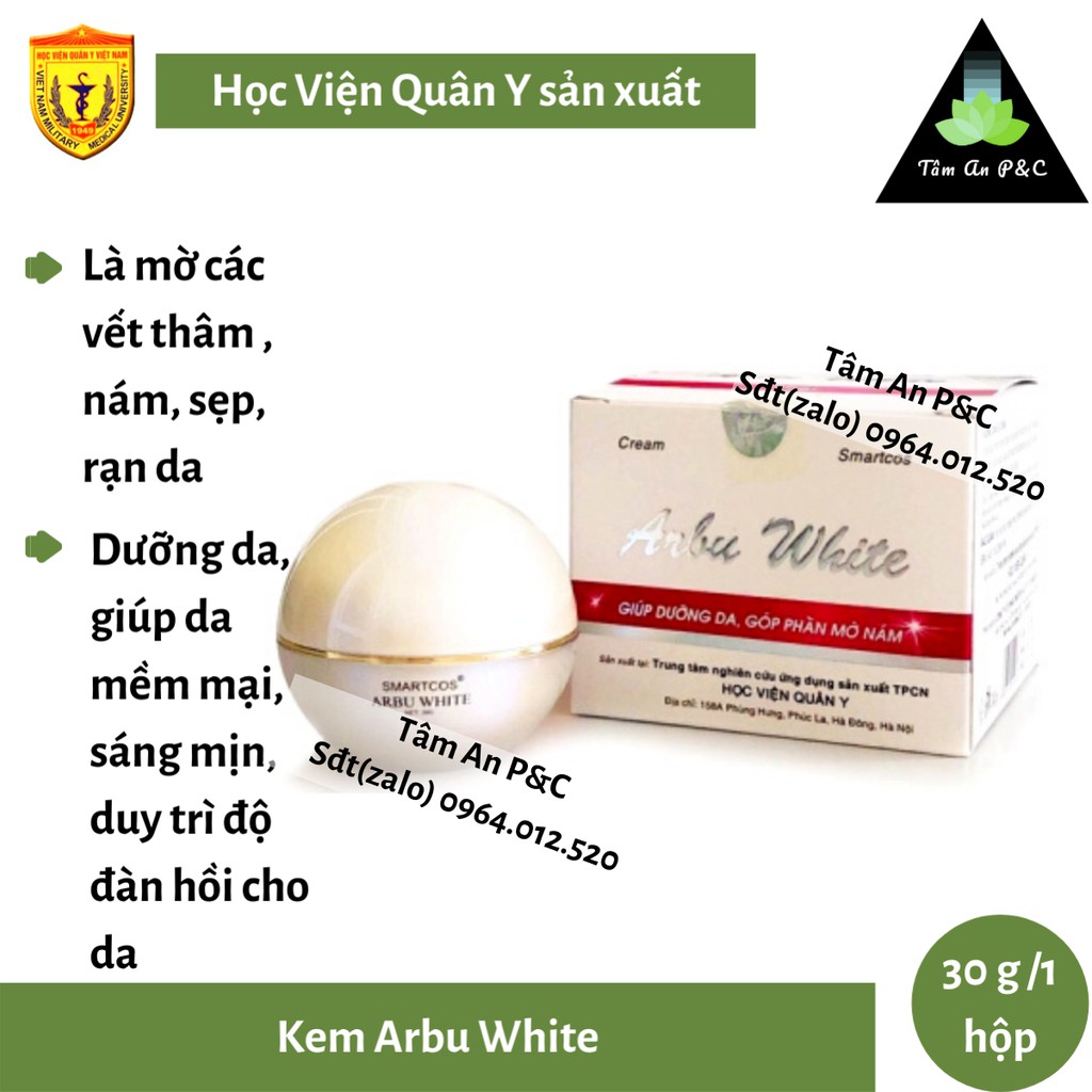 Kem Arbu White Học Viện Quân Y (hộp 30g)- Dưỡng da, mờ thâm, mờ nám, mờ rạn da- CHÍNH HÃNG HVQY