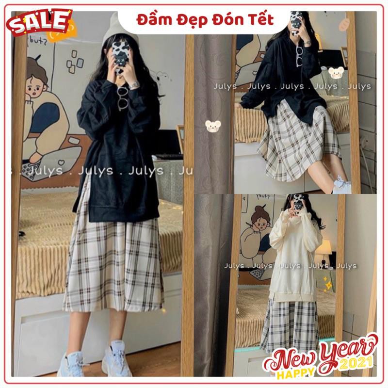 Chân Váy CARO SKIRT quốc dân form suông dài chuẩn dễ phối chất vải dày dặn lưng chun rộng có co giãn