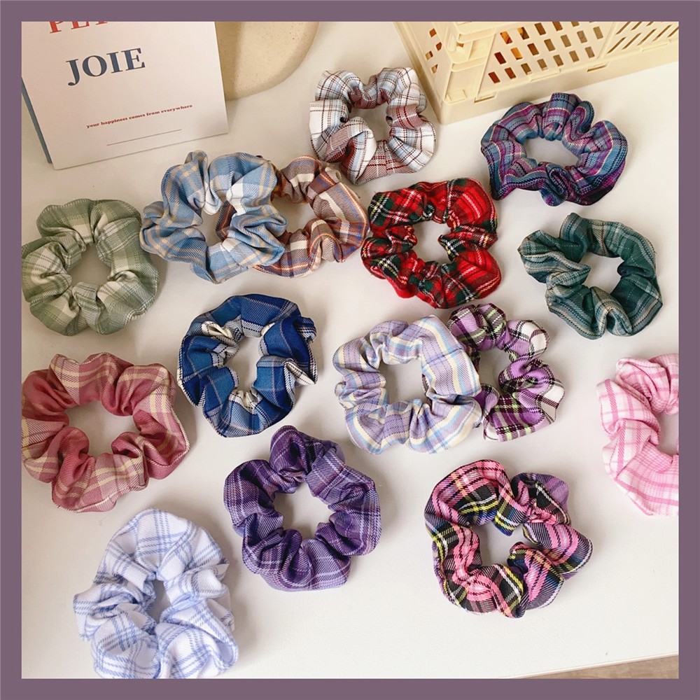 Scrunchies Cột Tóc Blue Girl và Thập Cẩm Màu Caro Trendy