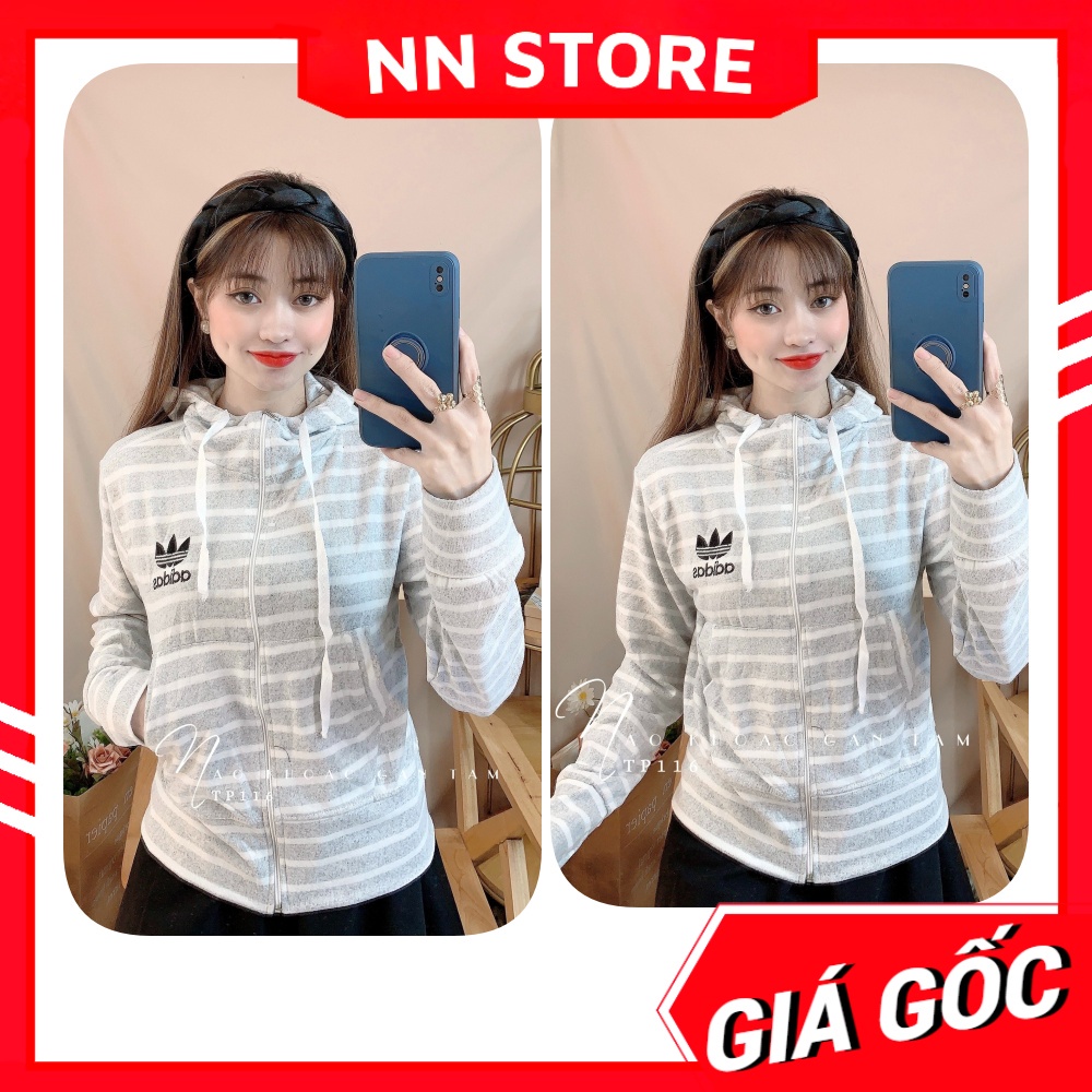Áo khoác chống nanwsgs nữ có nón chất gân tăm mềm mịn co giãn lên phom ôm dáng thêu chữ phối sọc dễ thương TP116