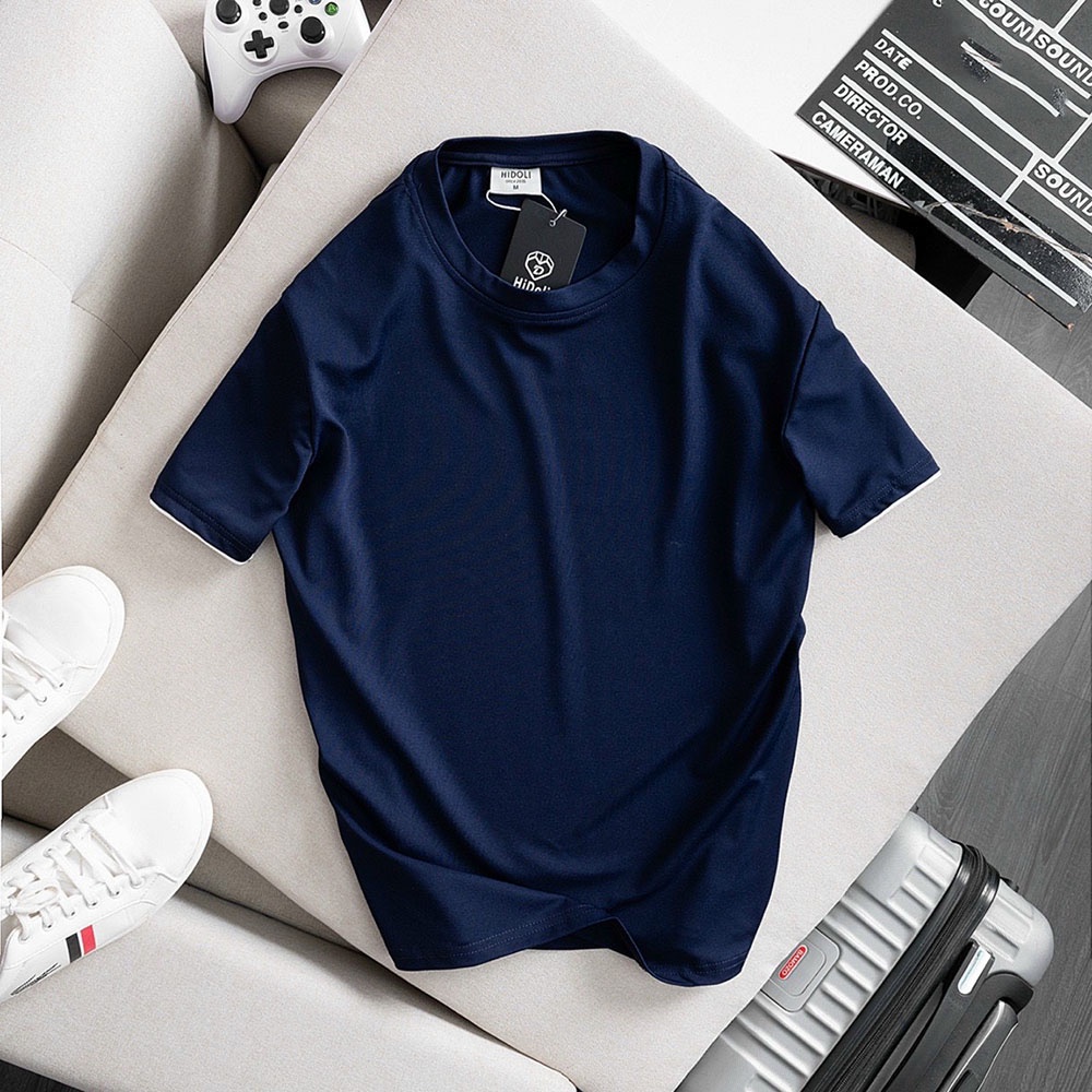 Áo thun phối viền M2 cổ tròn 5 màu cotton chất đẹp mặc mịn mát Micado