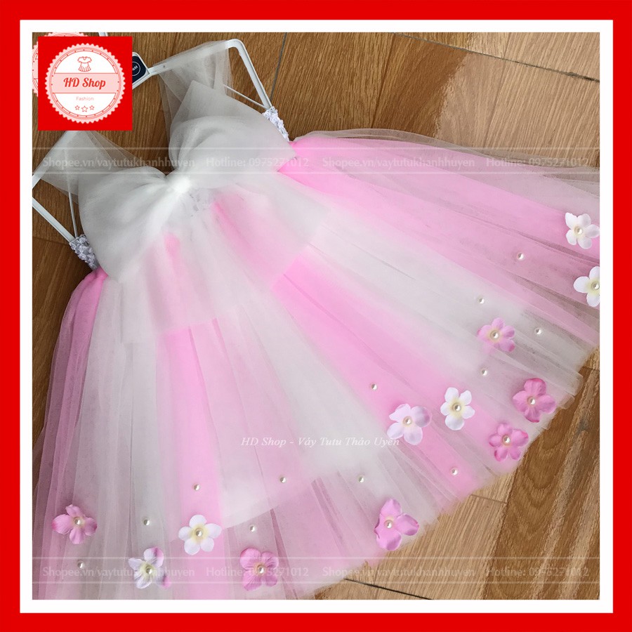 Đầm cho bé gái ❤️FREESHIP❤️ Đầm nơ trắng hồng phấn phối trắng cho bé gái 1 tháng đến 6 tuổi