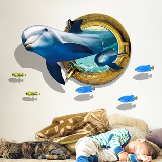 Decal dán tường cá heo 3D - DC169