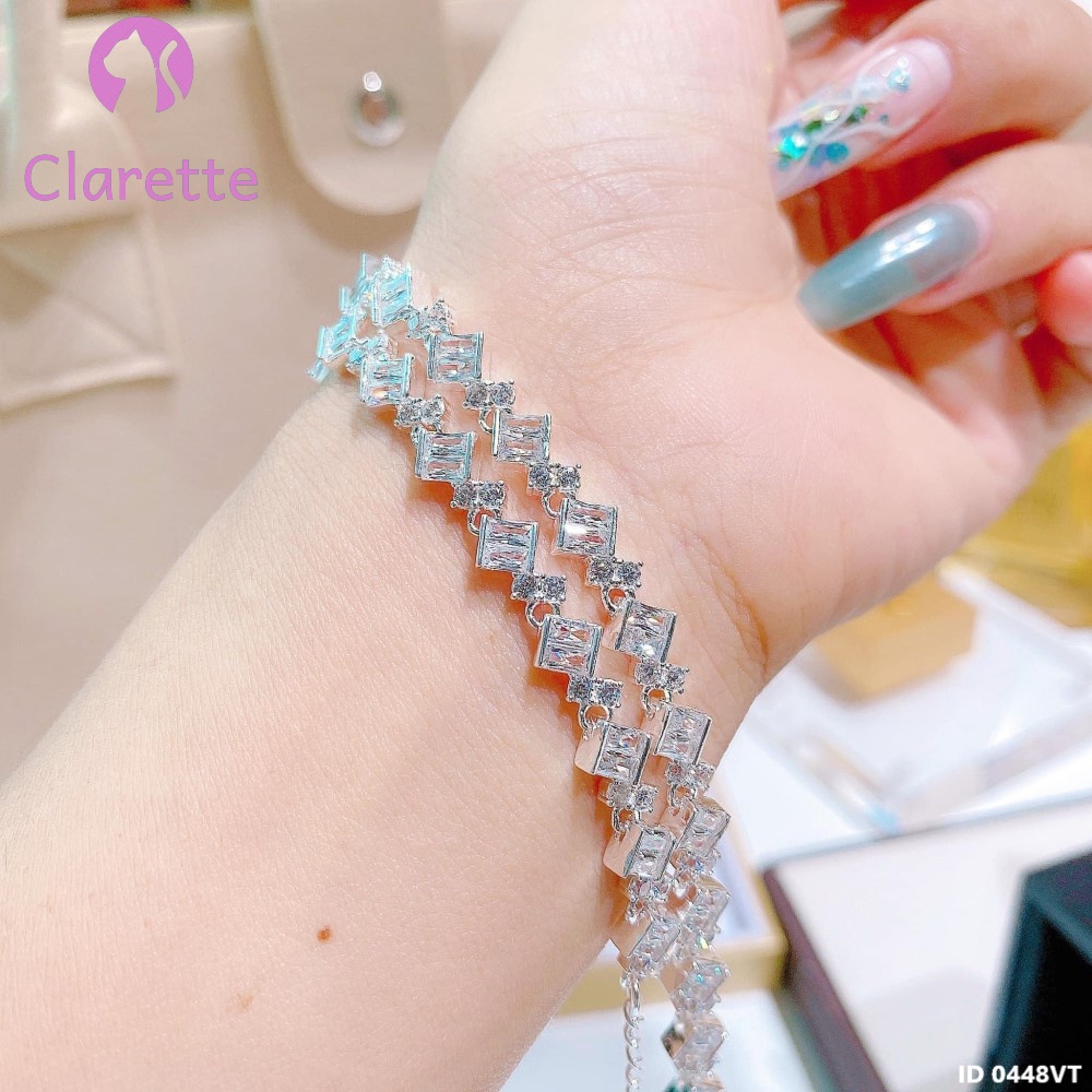 Vòng tay bạc hình vuông full đá Clarette 0448VT