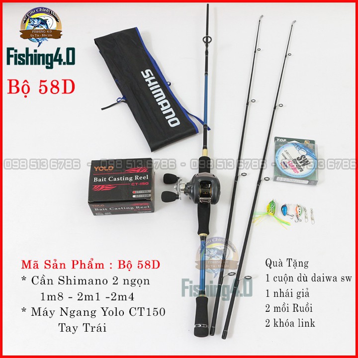 Bộ Cần Câu Lure shimano 2 ngọn kèm máy ngang Yolo CT150 kèm Quà Tặng [Fising4.0][Bộ 58D]