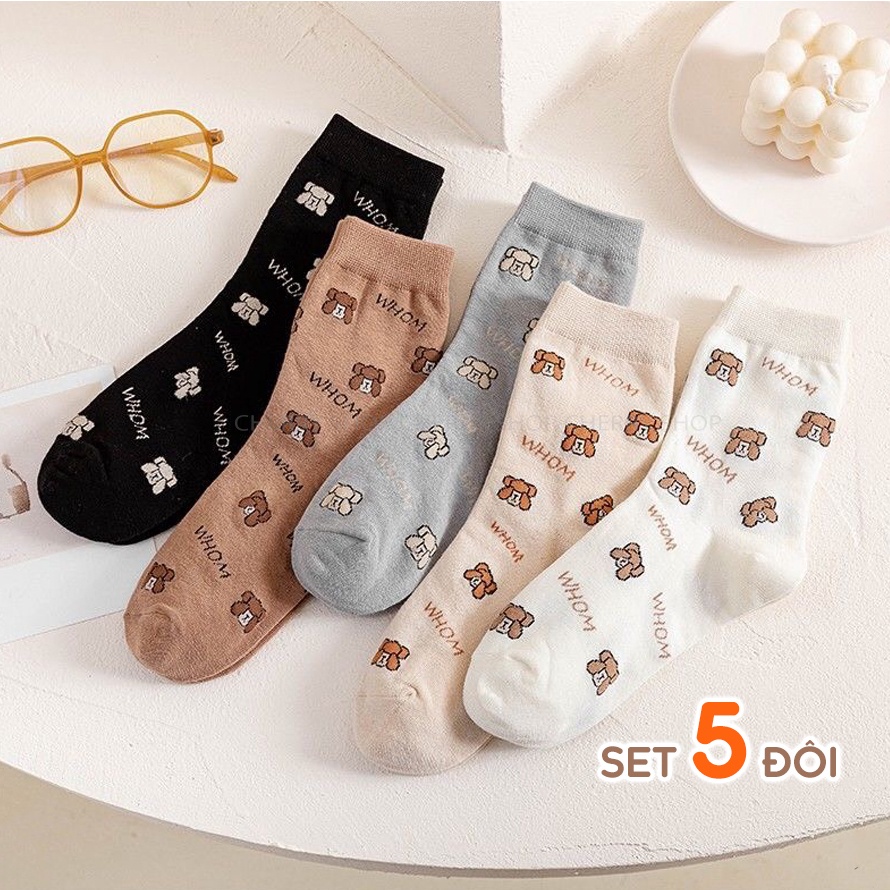 Tất vớ cổ cao nữ họa tiết gấu nhiều màu dễ thương thời trang Unisex Hàn Quốc - Only Store