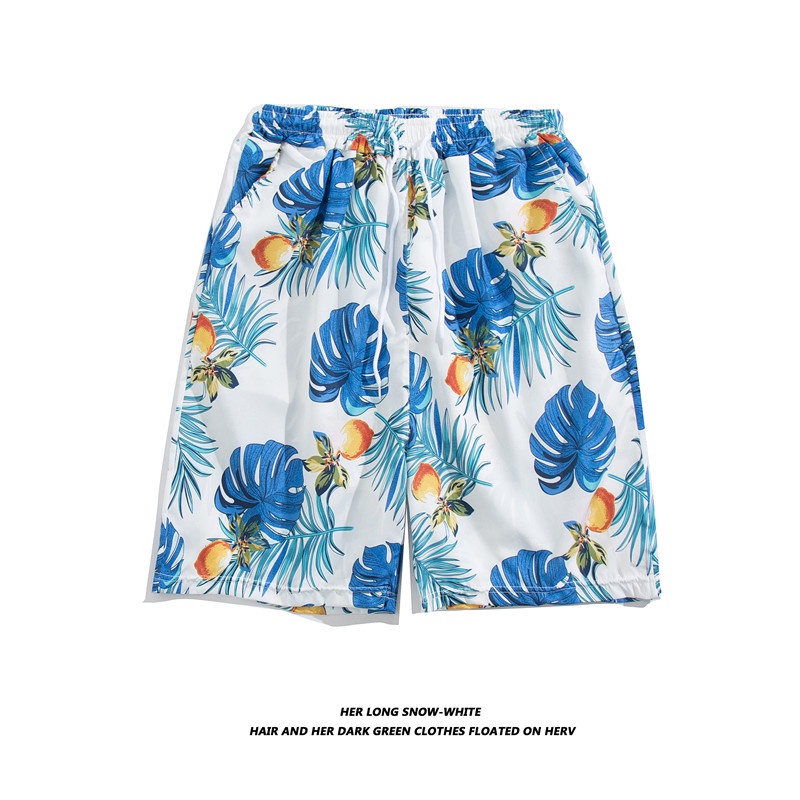 Quần Short Dây Rút Dáng Rộng Thoáng Khí In Họa Tiết Hoa Lá Phong Cách Hawaii Thời Trang Mùa Hè Cho Nam