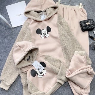 Set bộ đôi mẹ và bé micky màu be phối bông