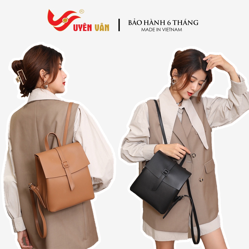 Balo da mini nữ màu đen trơn có nắp đậy thời trang đi học cho nữ kèm ruy băng 5105