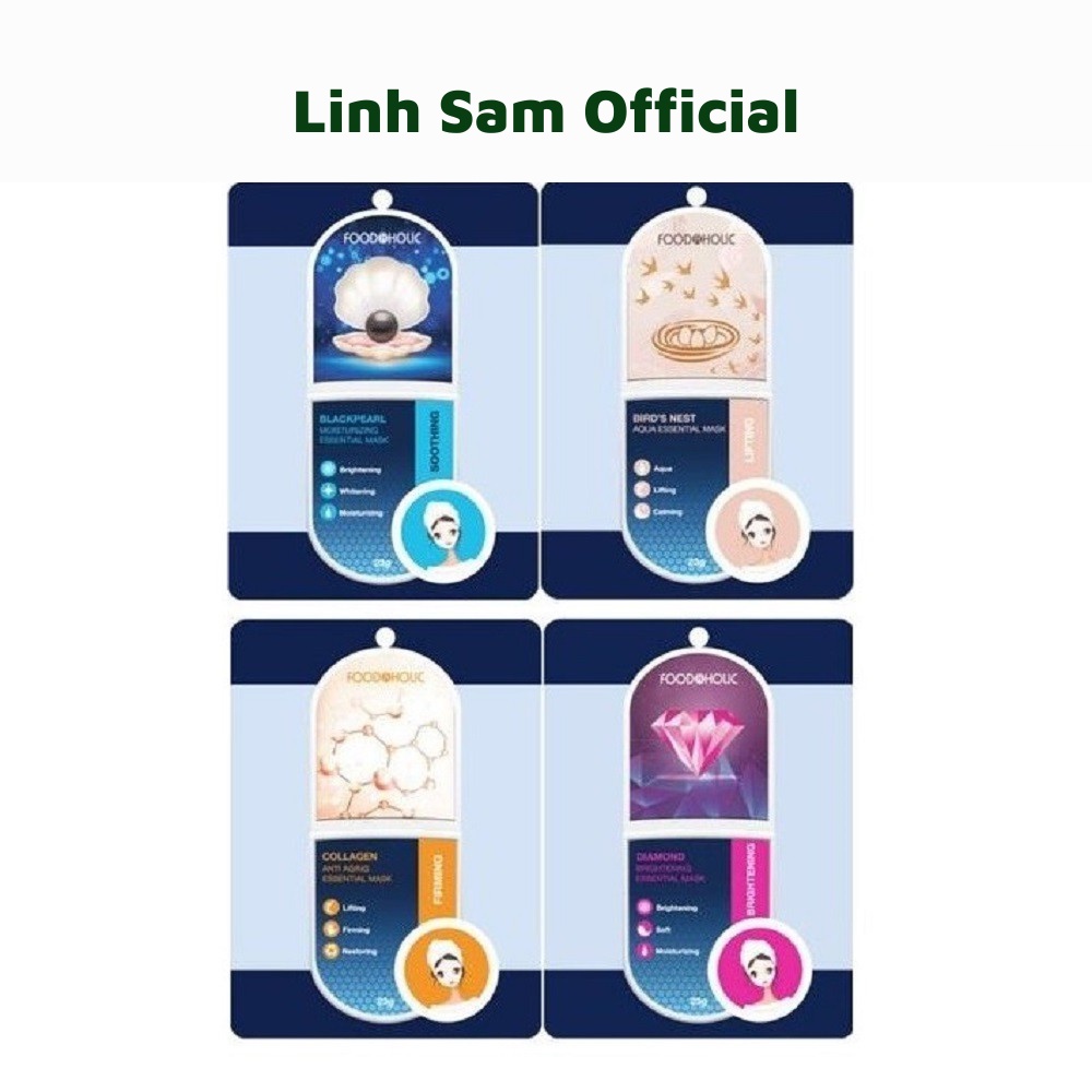 COMBO 4 Mặt Nạ Chăm Sóc Da Toàn Diện Foodaholic Essential Mask 23g - COLLAGEN, BIRD'S NEST, BLACK PEARL, DIAMOND