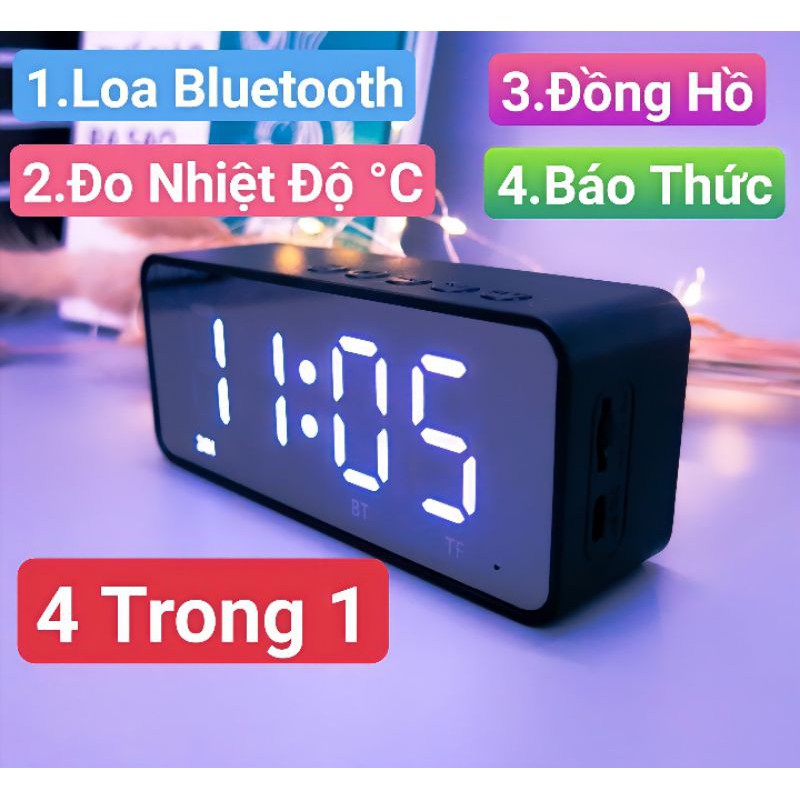 Loa Bluetooth Mặt LED Gương hỗ trợ Xem Giờ -Báo Thức- Đo Nhiệt Độ - chất âm cực hay - cực ấm