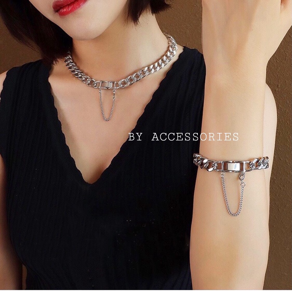 Vòng cổ choker titan xích vát cạnh 10mm khóa hộp không gỉ UN2104
