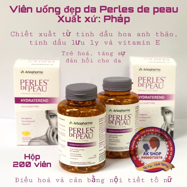 [Mã 66FMCGSALE hoàn 8% xu đơn 500K] Viên uống đẹp da Perles De Peau 200v hàng chính hãng